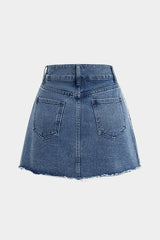 "Denim Frayed Button Skirt"
