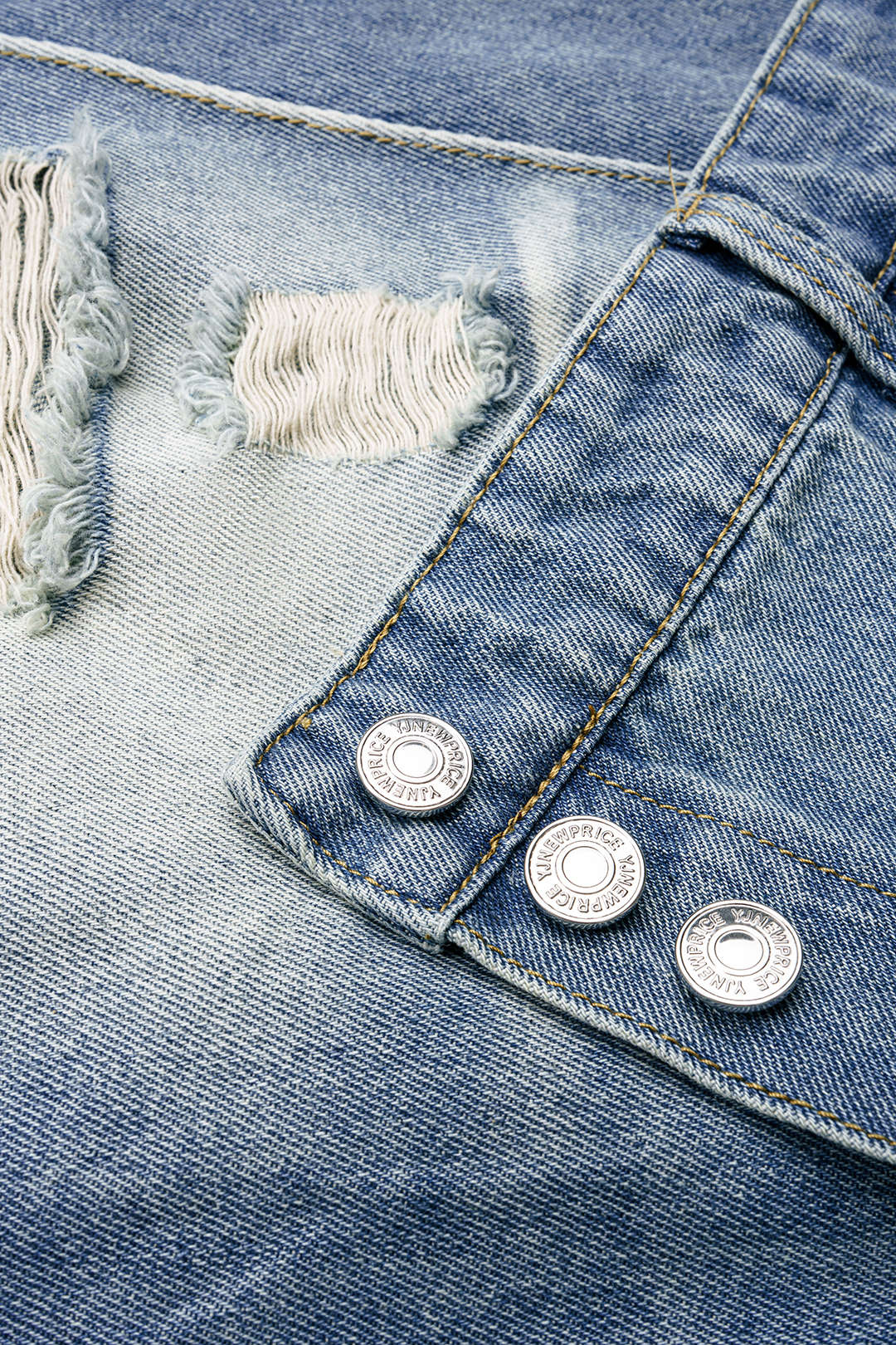 "Denim Double Waistband High Waist Frayed Shorts"