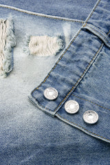 "Denim Double Waistband High Waist Frayed Shorts"