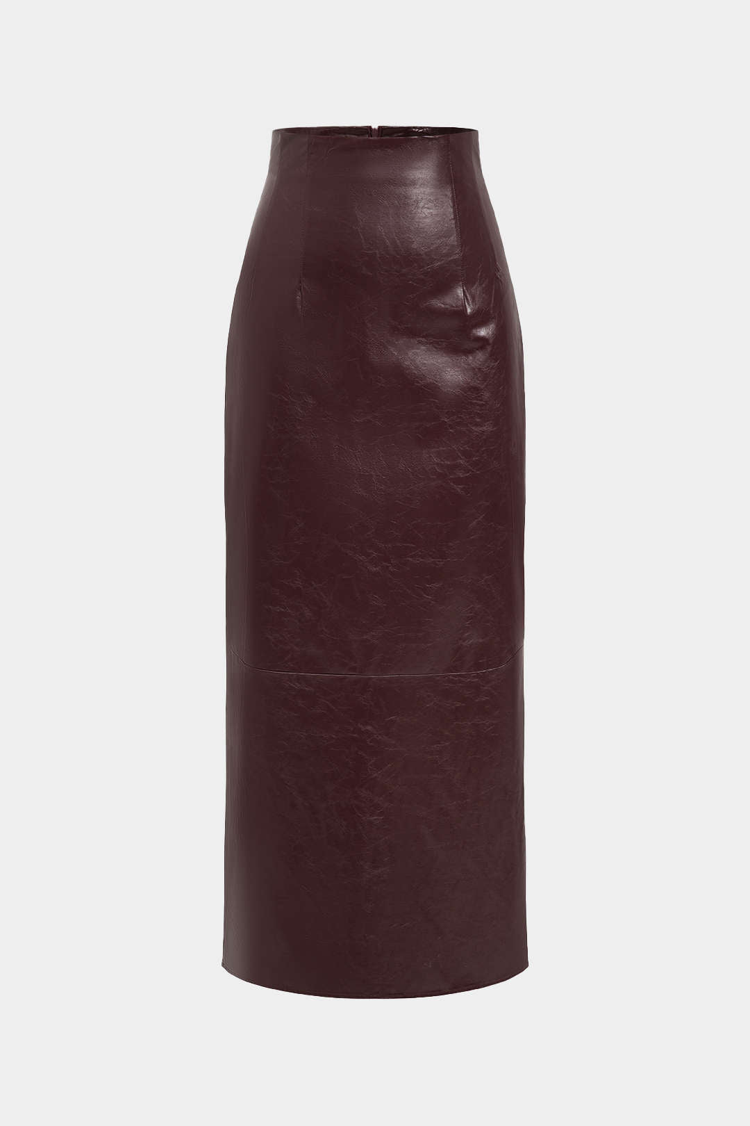 "Basic Solid Faux Leather Midi Skirt"