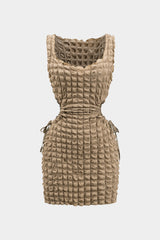 "Cut Out Waist Drawstring Sleeveless Mini Dress"