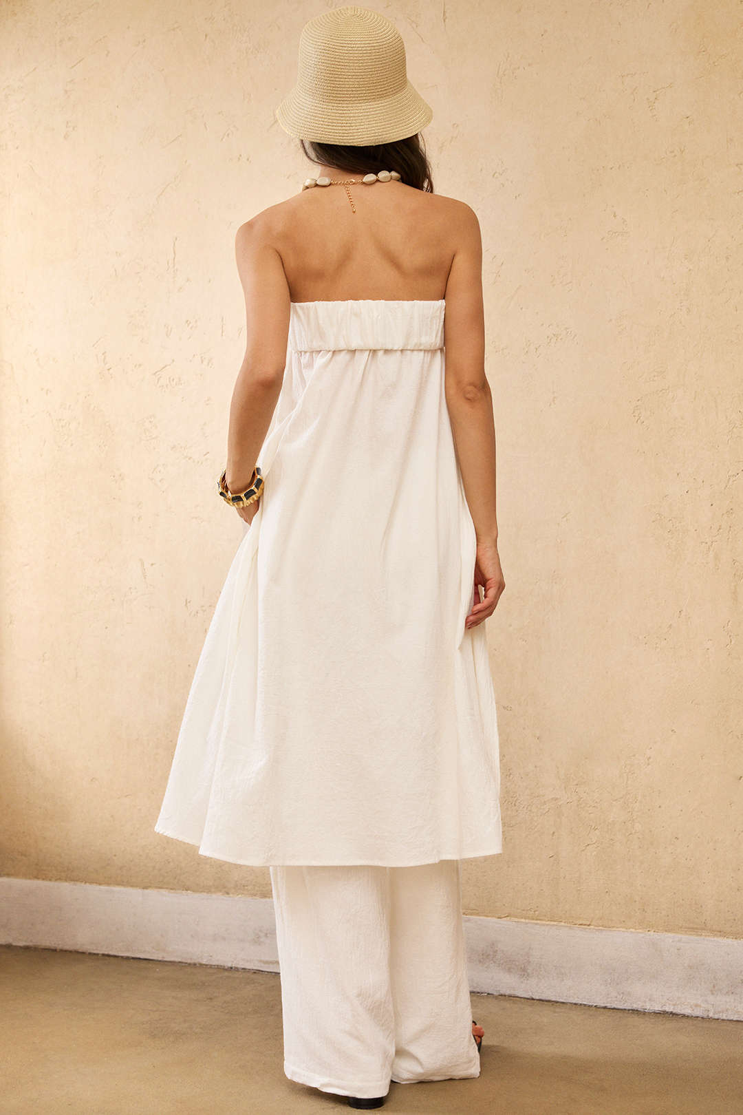 "Contrast Binding Ruched Asymmetrical Tube Top"