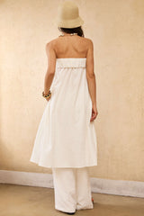 "Contrast Binding Ruched Asymmetrical Tube Top"