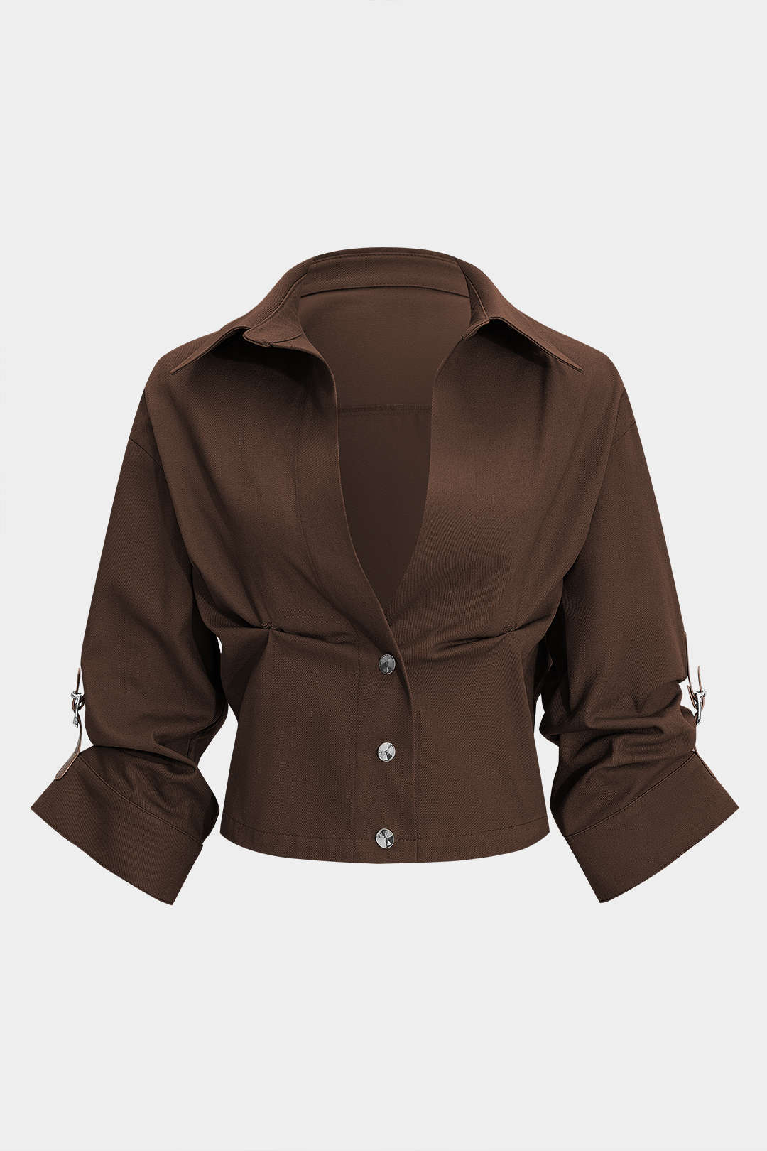 "Button Ruched Short-Sleeve Shirt"