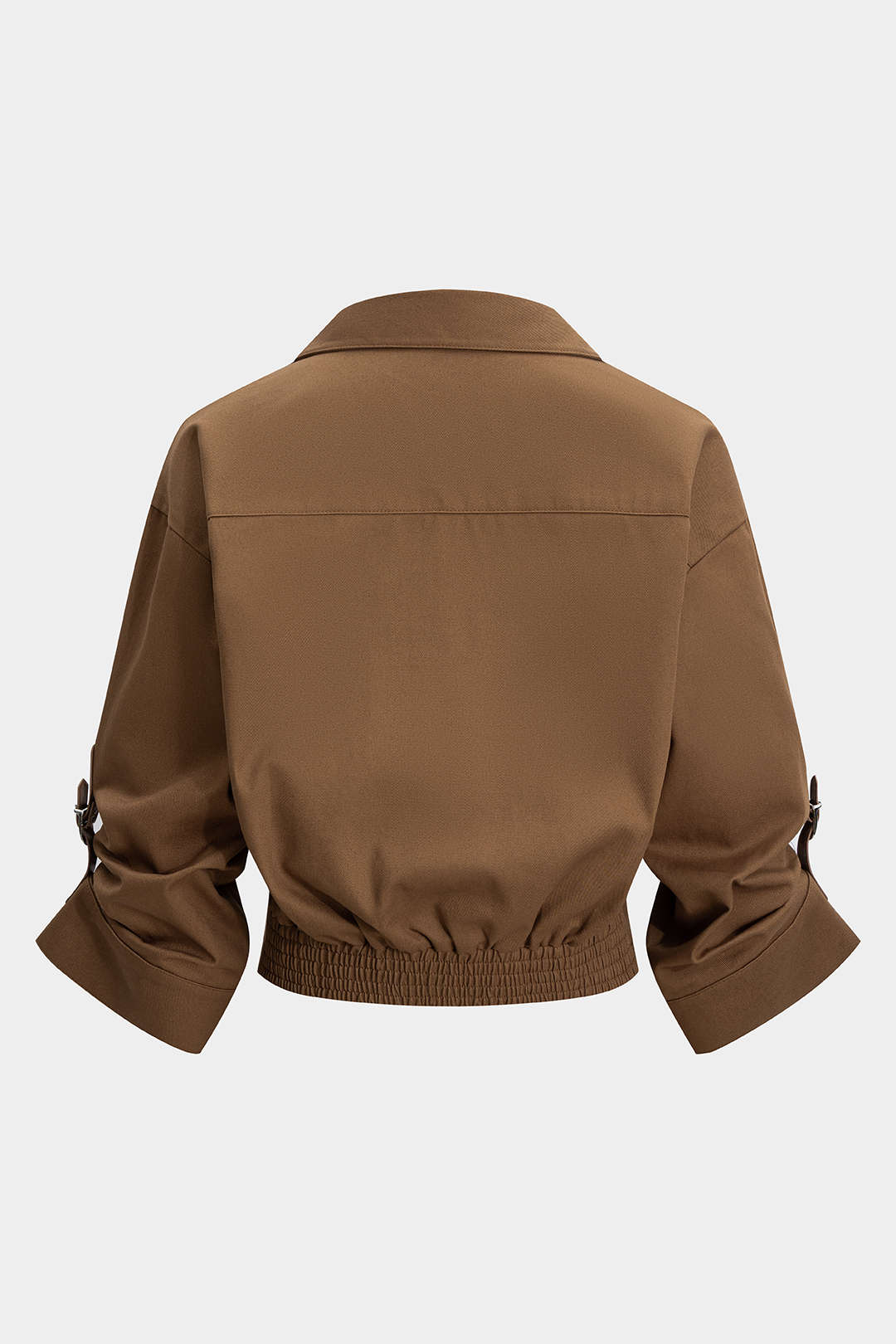 "Button Ruched Short-Sleeve Shirt"