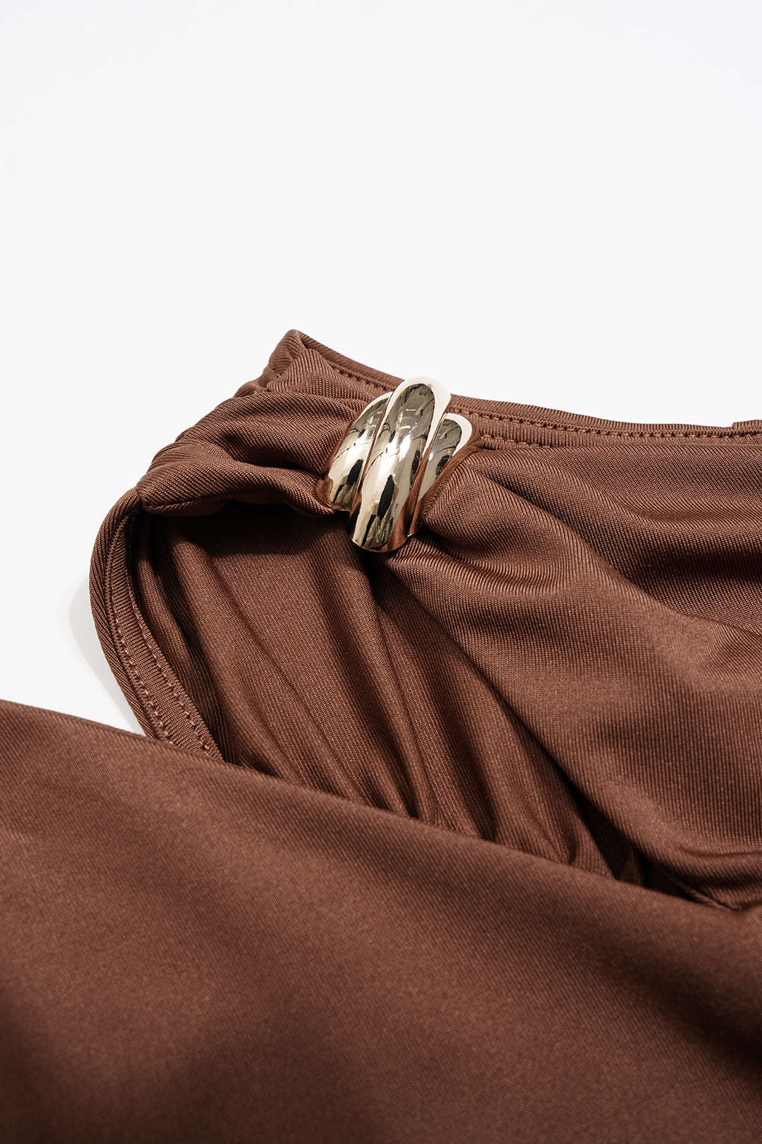 "Asymmetrical Neck Ruched Long Sleeve Mini Dress"