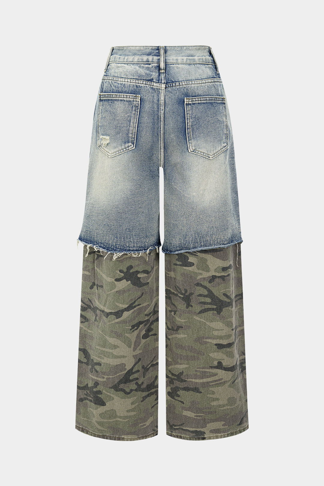 "Camo Print Denim Patchwork Button Pocket Jeans"