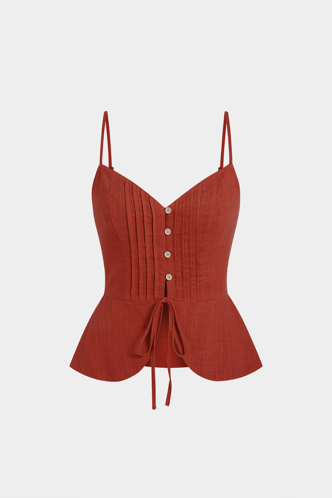"Button Ruched Tie-Up Cami Top"