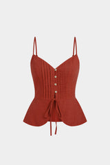 "Button Ruched Tie-Up Cami Top"