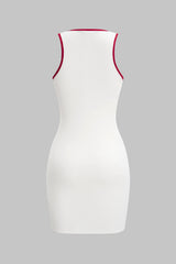 "Contrast Binding Round Neck Slit Sleeveless Mini Dress"