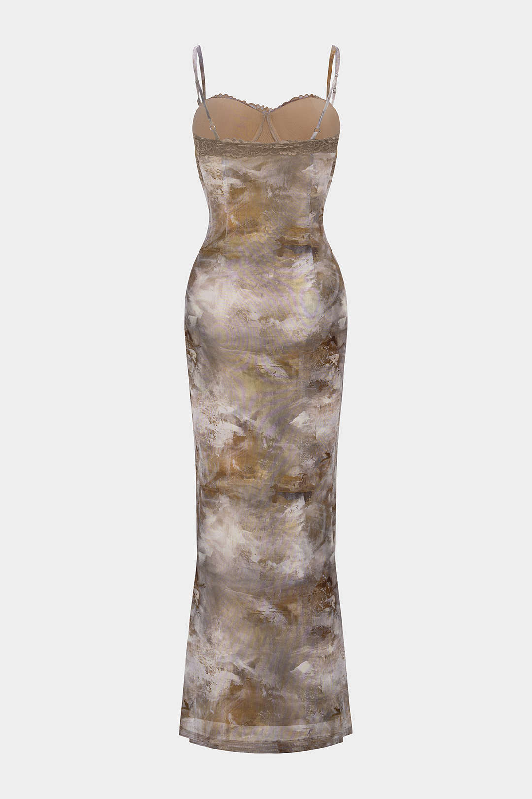 "Abstract Print Patchwork Lace Trim Bustier Sleeveless Maxi Dress"
