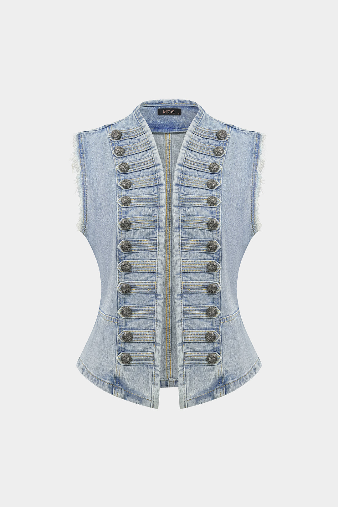 "Denim Button Frayed Vest"