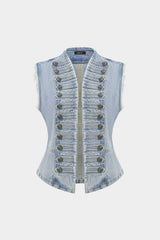 "Denim Button Frayed Vest"