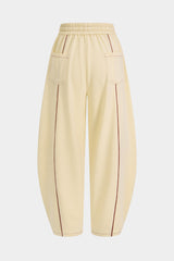 "Contrast Shirred Waistband Drawstring Wide Leg Pants"