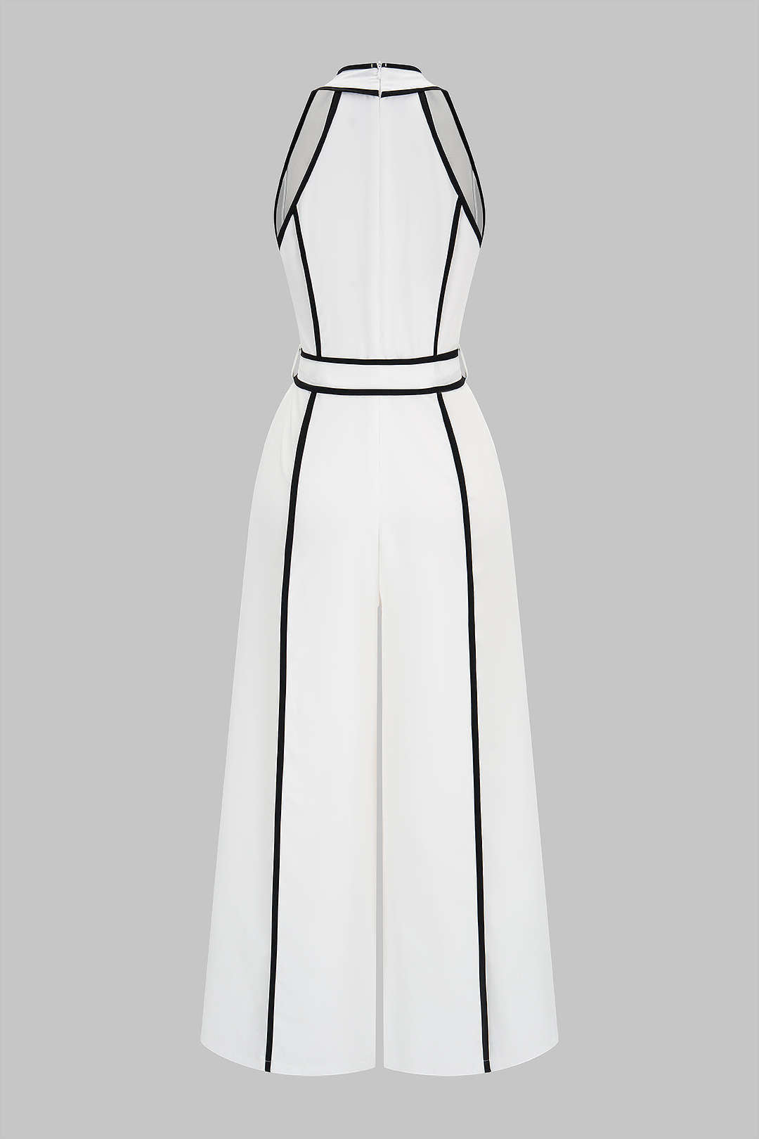 "Contrast Binding V-Neck Tie-Up Sleeveless Jumpsuit"