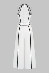 "Contrast Binding V-Neck Tie-Up Sleeveless Jumpsuit"