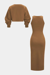 "Asymmetrical Long-Sleeve Top And Sleeveless Dress Set"