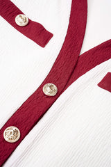 "Contrast Trim Textured Button Short Sleeve Top"