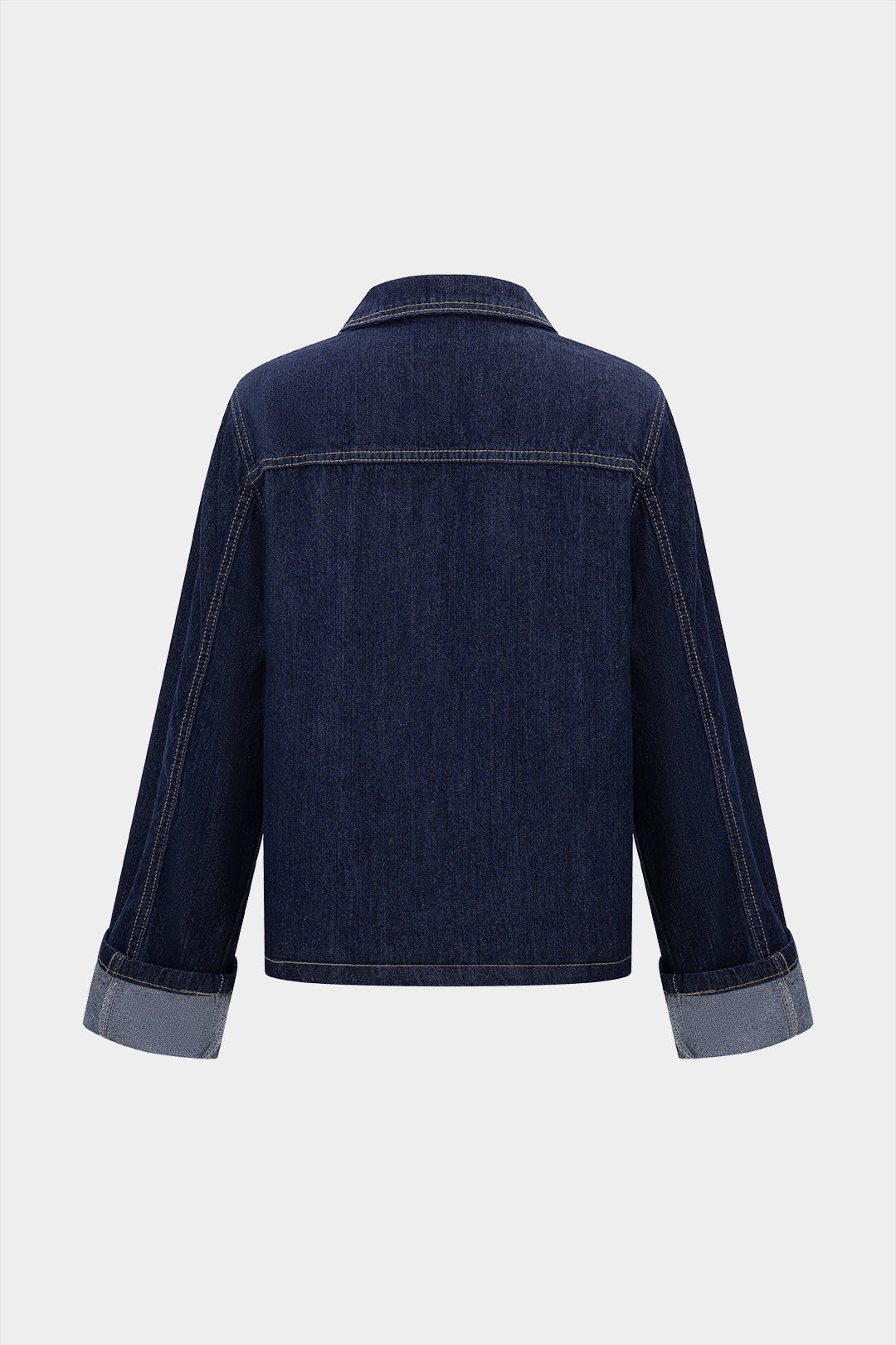 "Denim Button Cuffed Long-Sleeve Top"