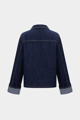 "Denim Button Cuffed Long-Sleeve Top"