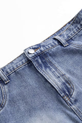 "Denim Asymmetric Neckline Mini Dress"