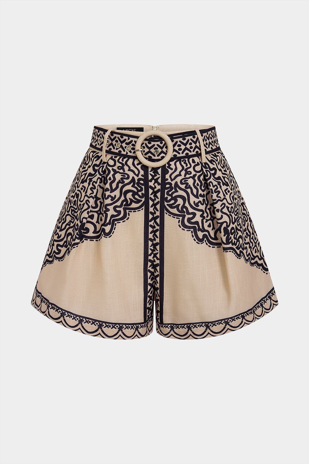 "Contrast Geometric Print Belted High-Waist Shorts"