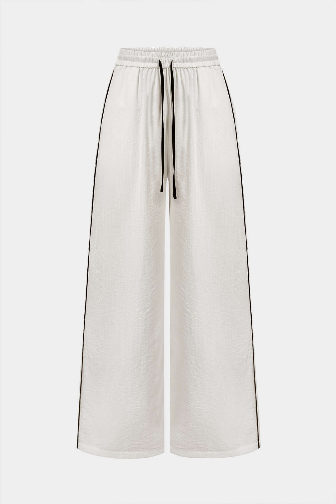 "Contrast Binding Drawstring Shirred Waistband Wide Leg Pants"