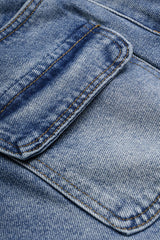 "Denim High Waist Pocket Wide Leg Skirt"