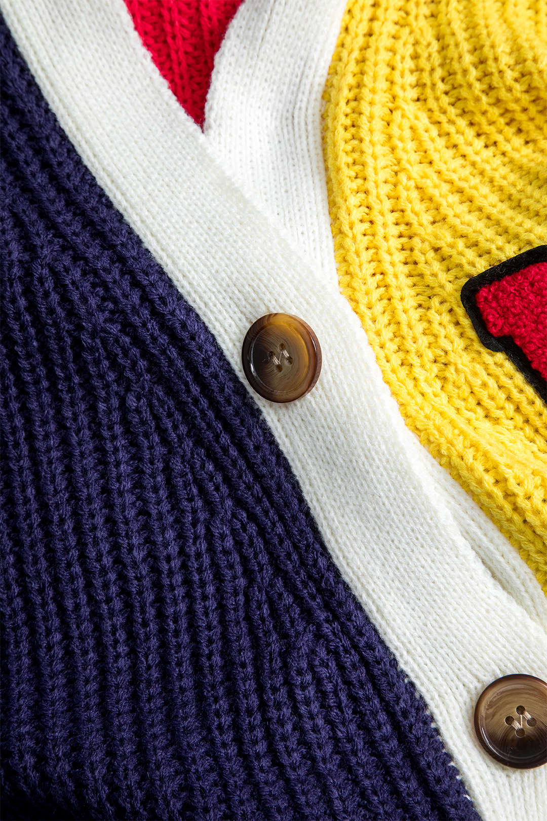 "Contrast Knit Button Long-Sleeve Top"