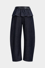 "Denim Belted Shirred Jeans"