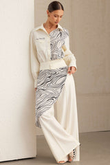 "Abstract Print Patchwork Button Pocket Long Sleeve Bodysuit"