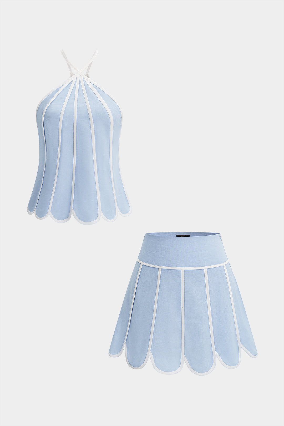 "Contrast Binding Halter Neck Cami Top And Skirt Set"