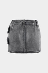 "Denim Metallic Decor Skirt"