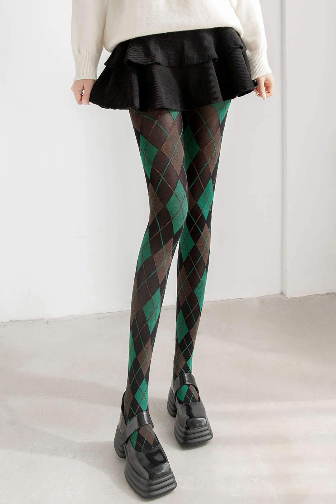 "Contrast Argyle Print Tights"