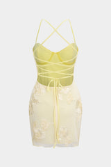 "3D Floral Tie Back Backless Sleeveless Mini Dress"