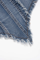 "Denim Frayed Asymmetrical Tube Top"