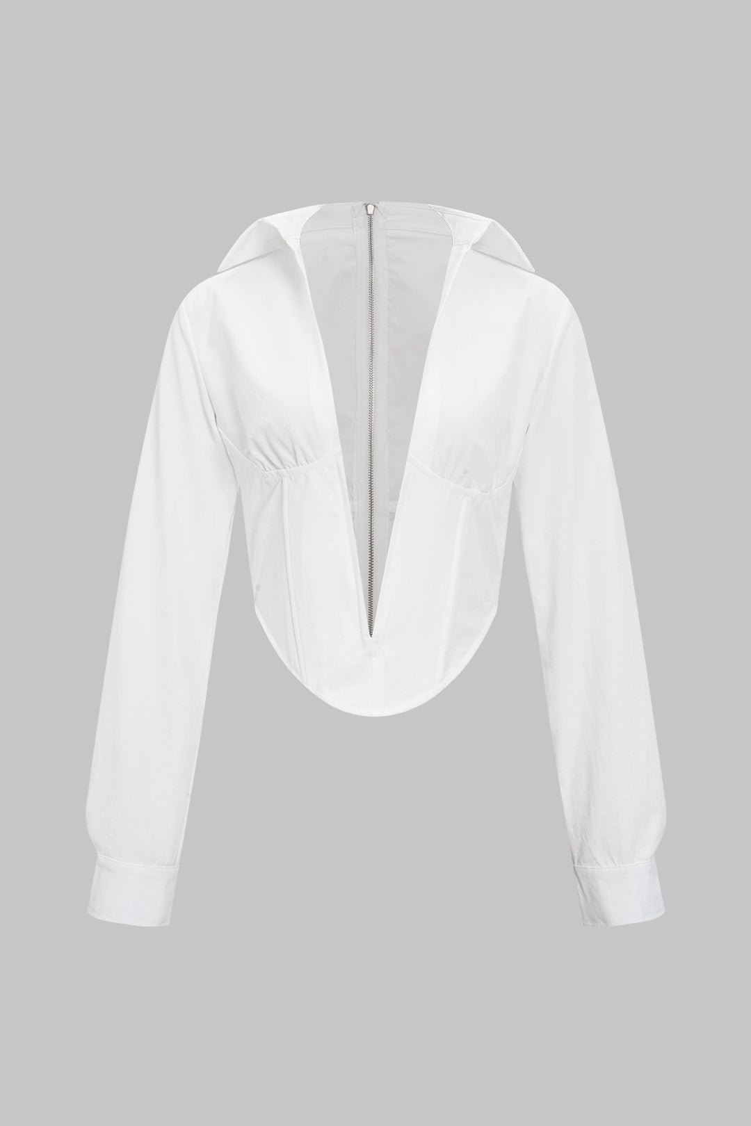 "Deep V-neck Cut Out Corset Long-Sleeve Shirt"