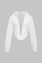 "Deep V-neck Cut Out Corset Long-Sleeve Shirt"