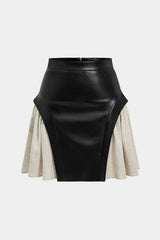 "Color Block Patchwork Ruched Zipper Skirt"