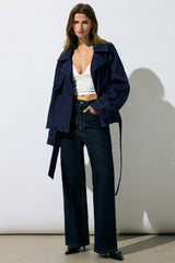 "Denim Belted Asymmetrical Outerwear"