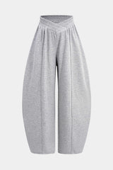 "Crossed Shirred Waist Barrel Pants"