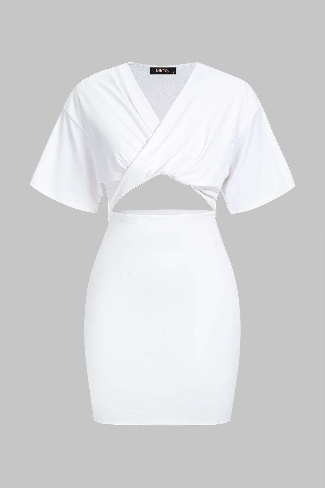 "Crossed V-Neck Cut Out Ruched Belted Short Sleeve Midi Dress"