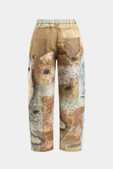 "Abstract Print Button Pocket Trousers"
