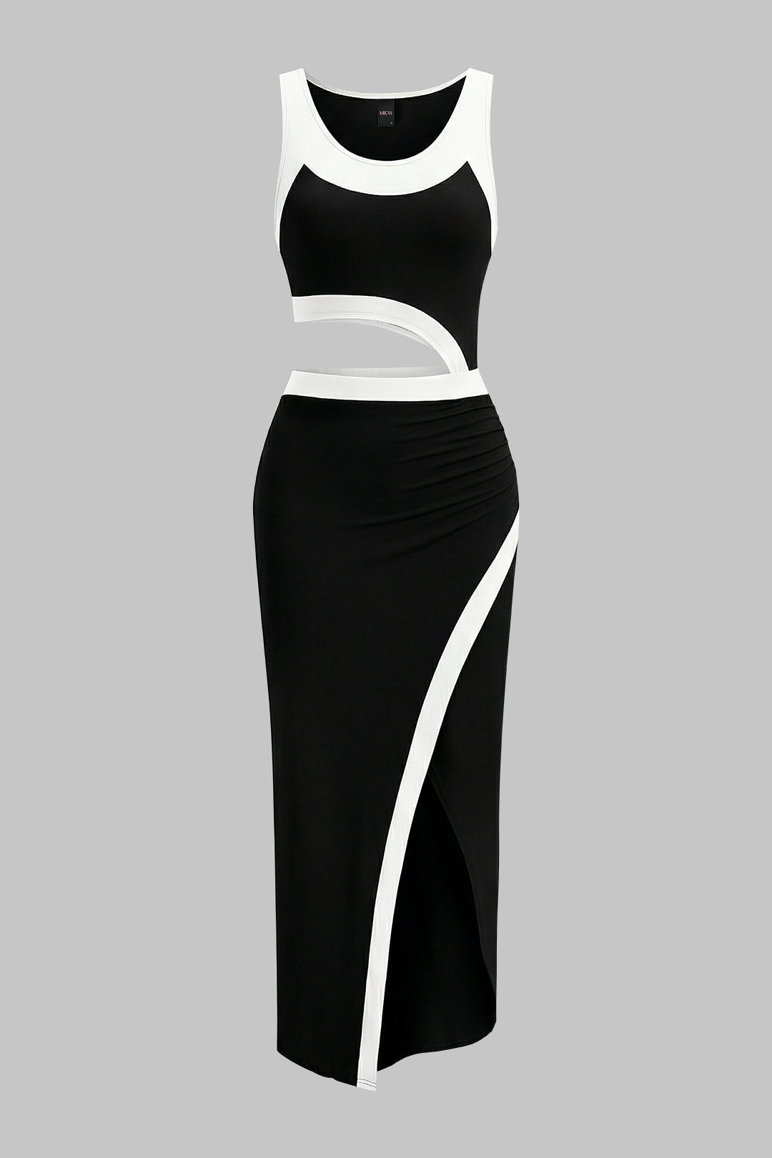 "Contrast Print Cut Out Sleeveless Midi Dress"