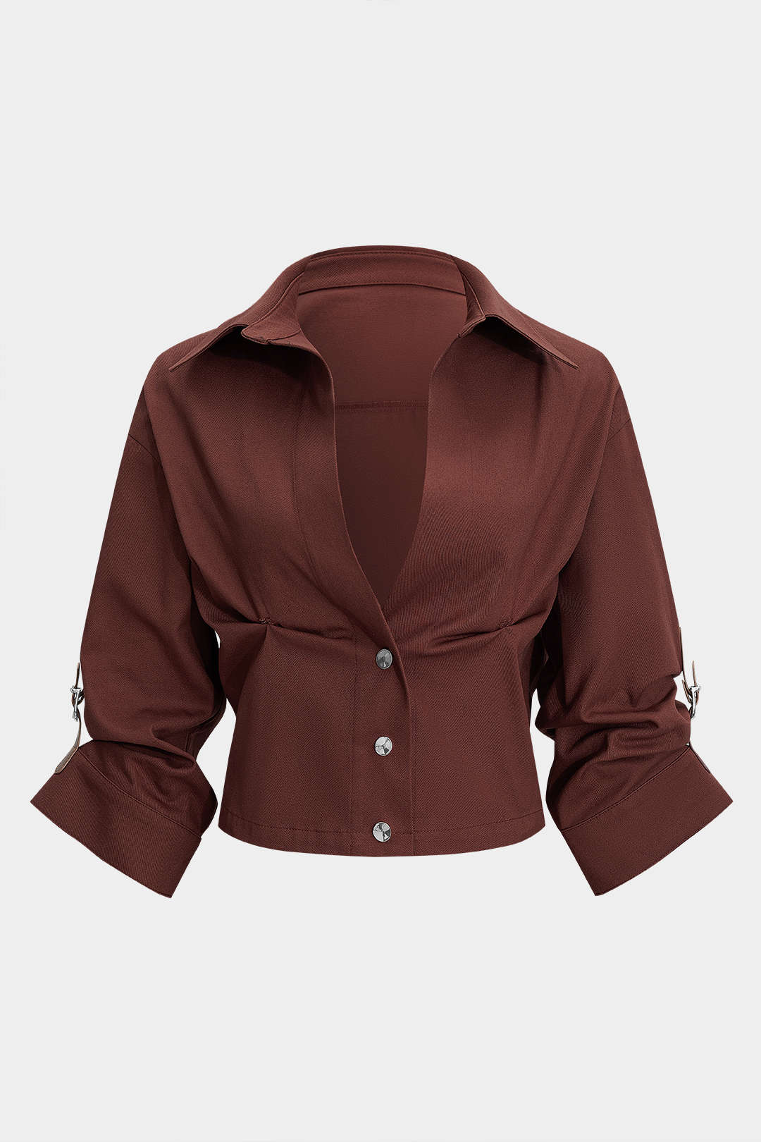 "Button Ruched Short-Sleeve Shirt"