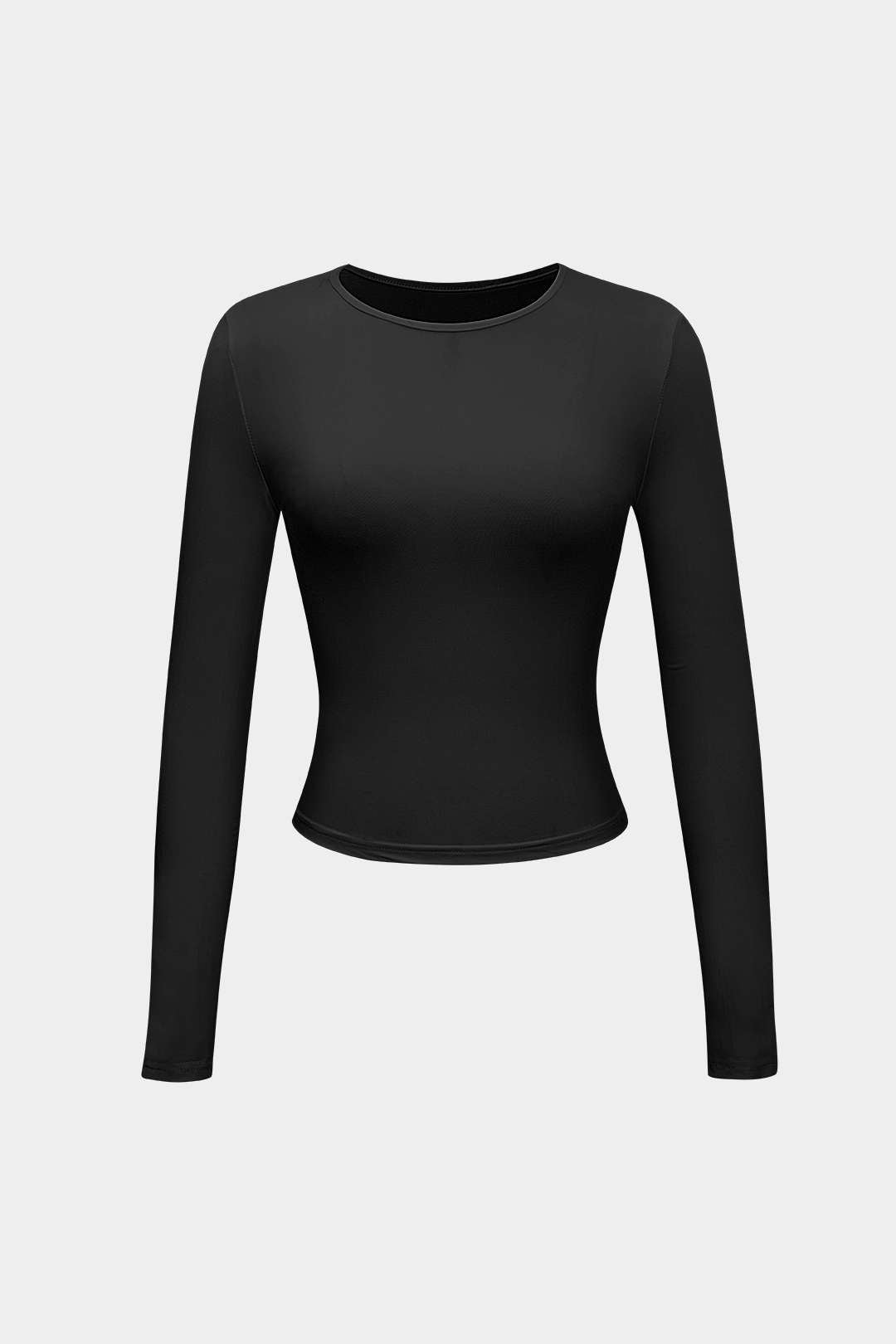 "Basic Solid Round Neck Long Sleeve Top"
