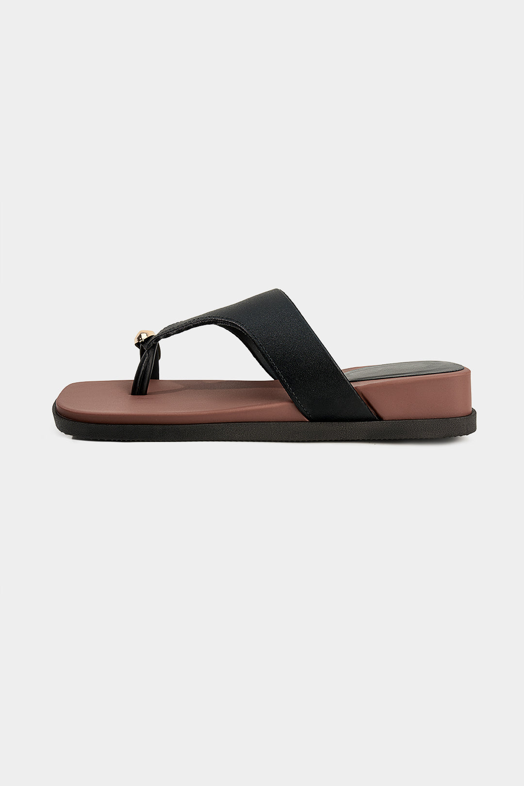 "Contrast Leather Metallic Square Toe Sandals"