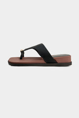 "Contrast Leather Metallic Square Toe Sandals"