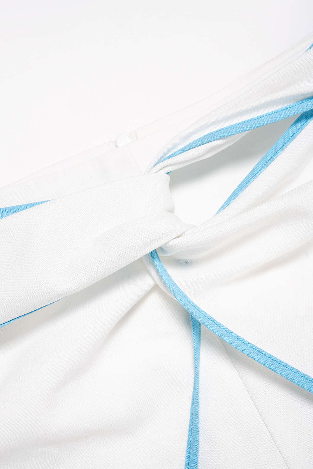 "Contrast Binding Linen Ruched Twist Knot Wide Leg Pants"