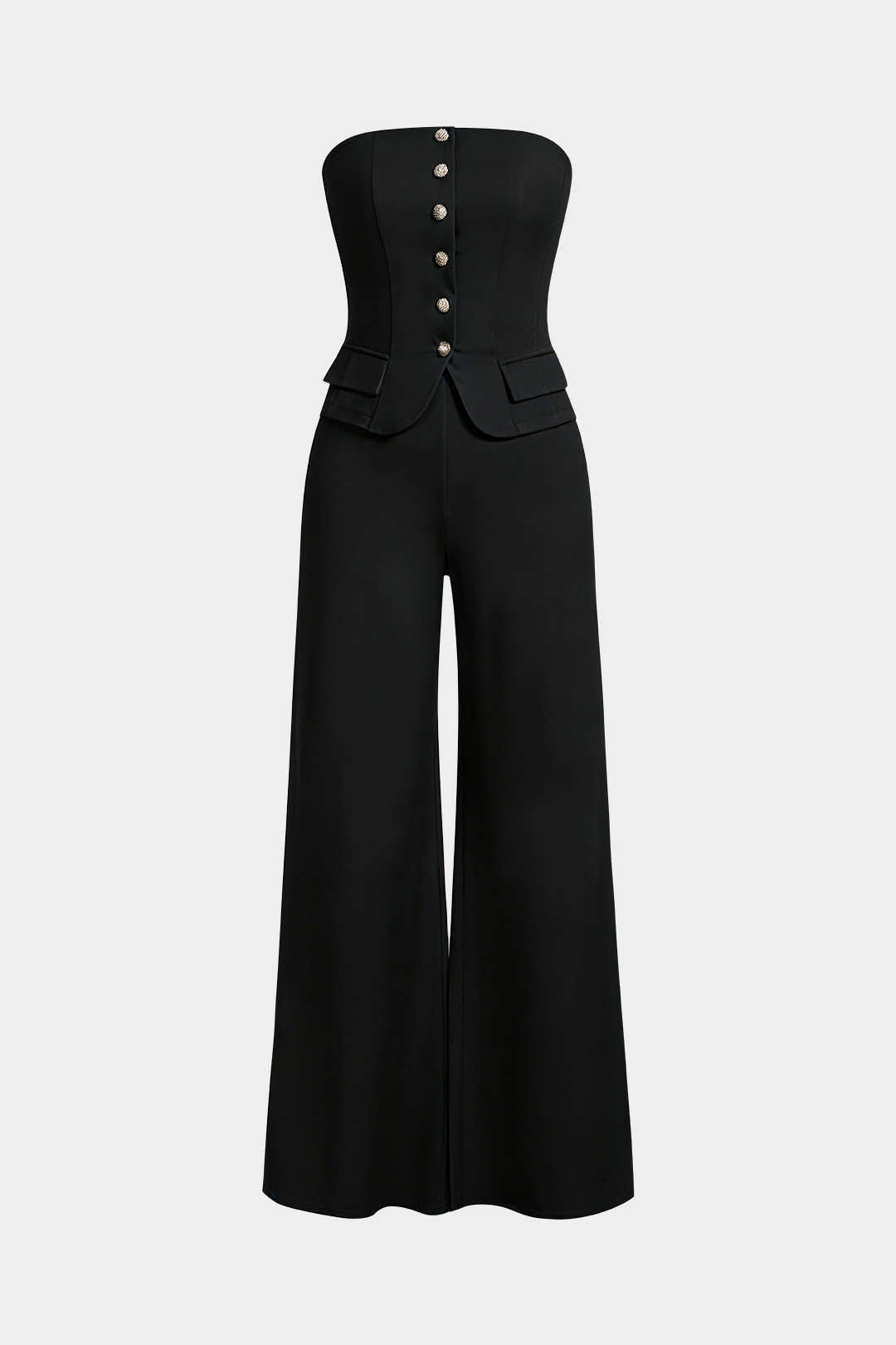 "Button Strapless Sleeveless Wide Leg Jumpsuit"
